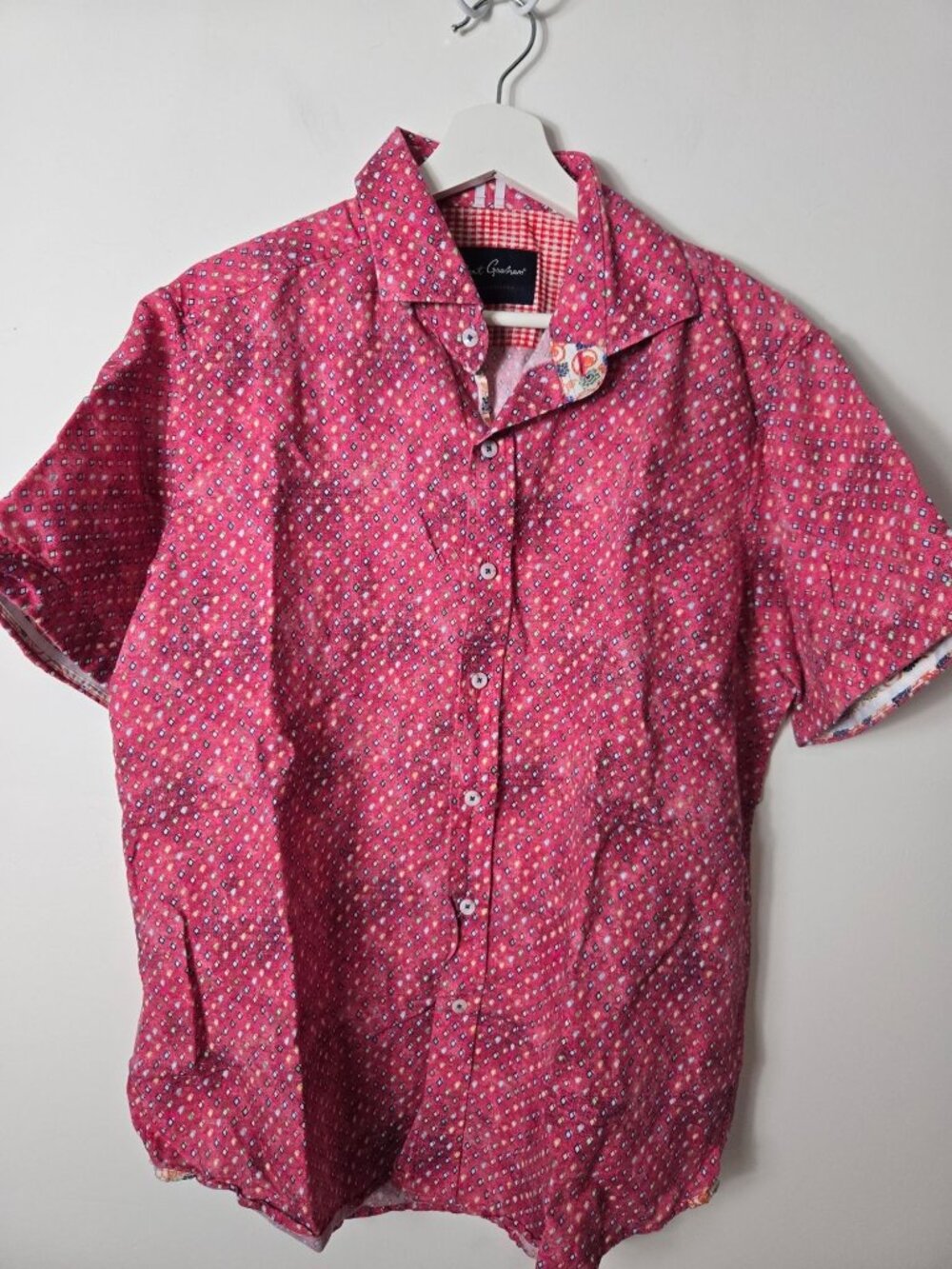 Robert Graham Red Geometric Print Short-Sleeve Button-Up Shirt Size XL Men's